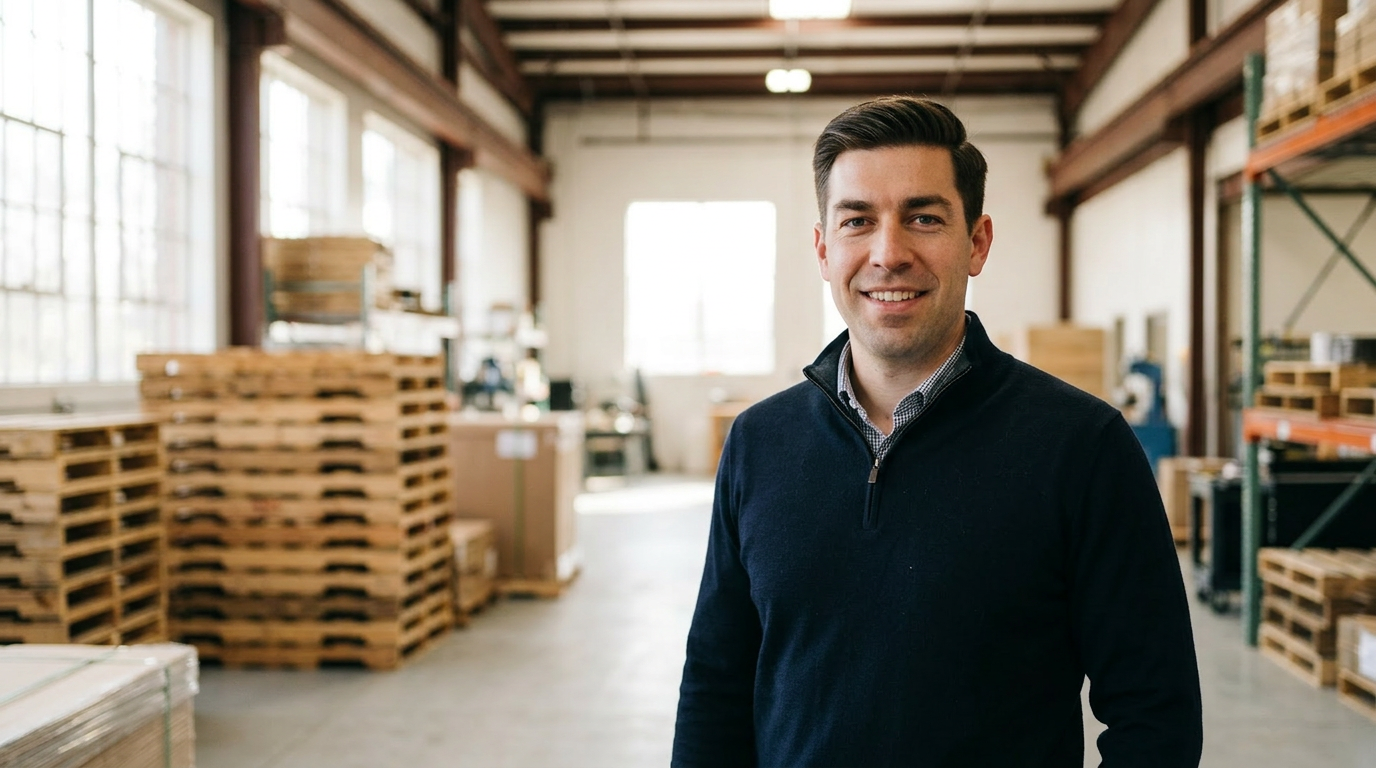 Matt Ruehl, Founder of Stormward Capital, inside a warehouse